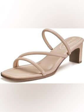 Neutral Beige Strappy Block 2in Heel Mules